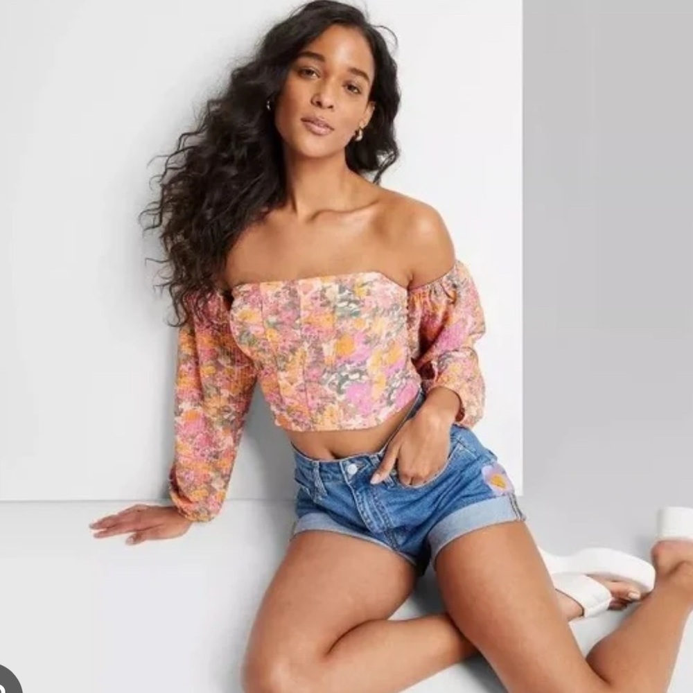 Wild Fable Floral Off Shoulder Corset Crop Top Size Large NWT